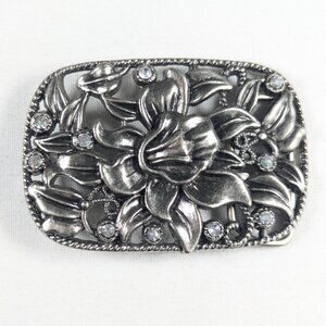 Lily flower belt buckle, Large floral rhinestone dress buckle for women